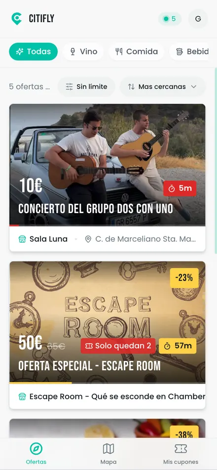 Lista de ofertas disponibles en Citifly
